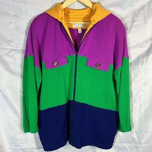 ST JOHN SPORTSWARE by MARIE GRAY knitted sweater/jacket with hood. Made in USA.